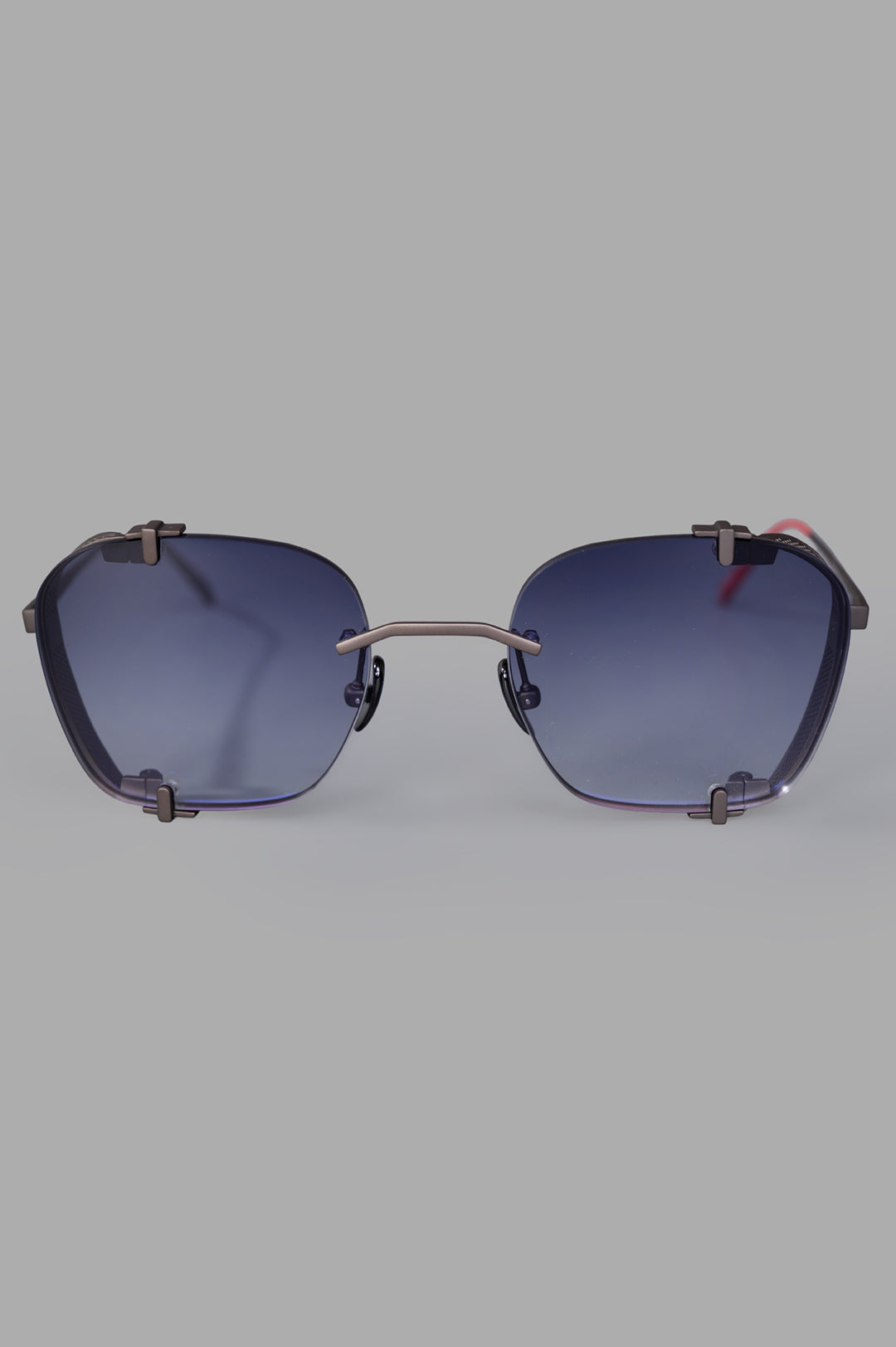Vysen Eyewear The Bei - BE2 front view, showcasing rimless titanium clubmaster design with sleek black matte finish.