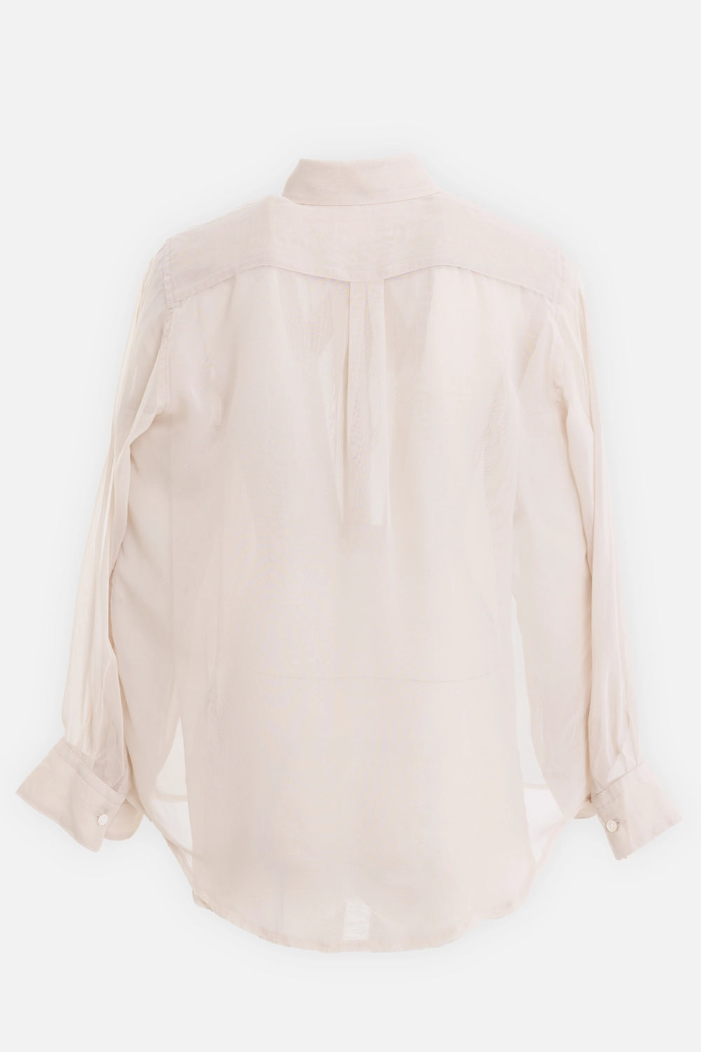 COMME des GARÇONS women's sheer shirt in beige, back view, yoke seam and central pleat