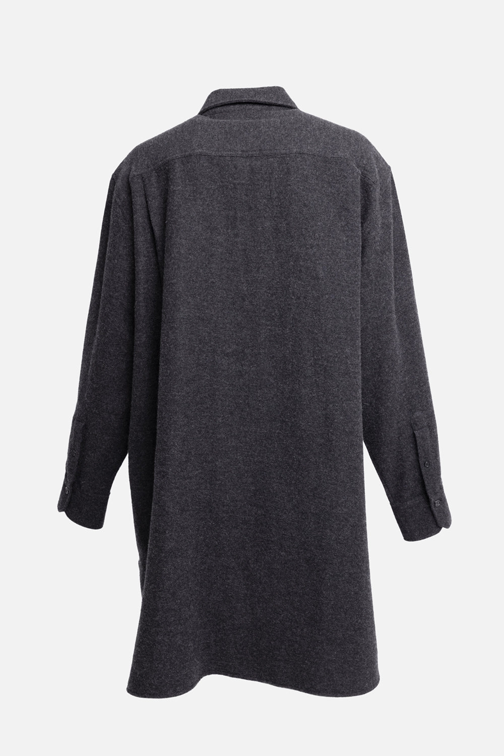 Pre-owned Celine women's long shirt in charcoal grey, back view, longline silhouette with soft brushed texture