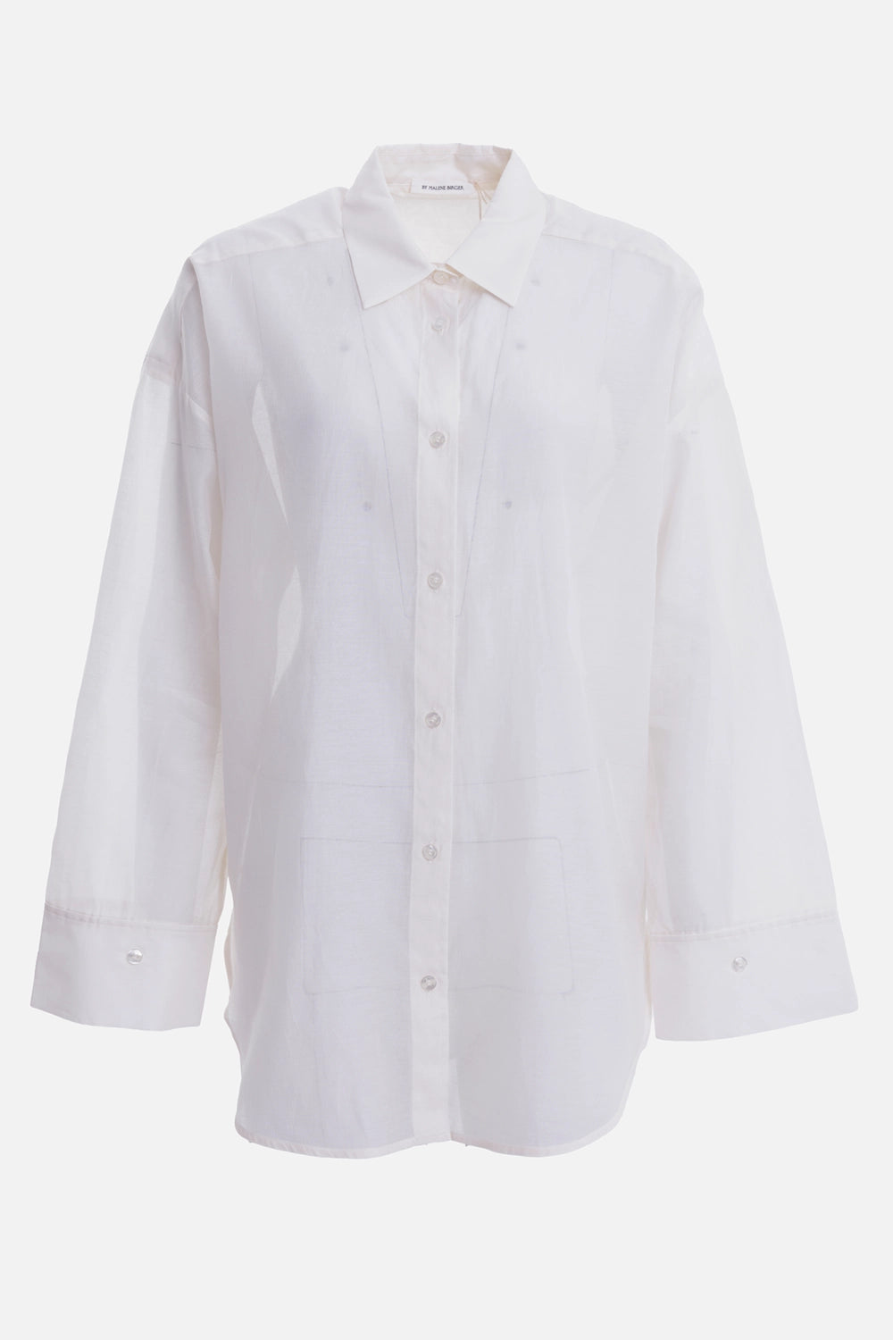 By Malene Birger women's shirt in Soft White, front view with point collar and tonal buttons