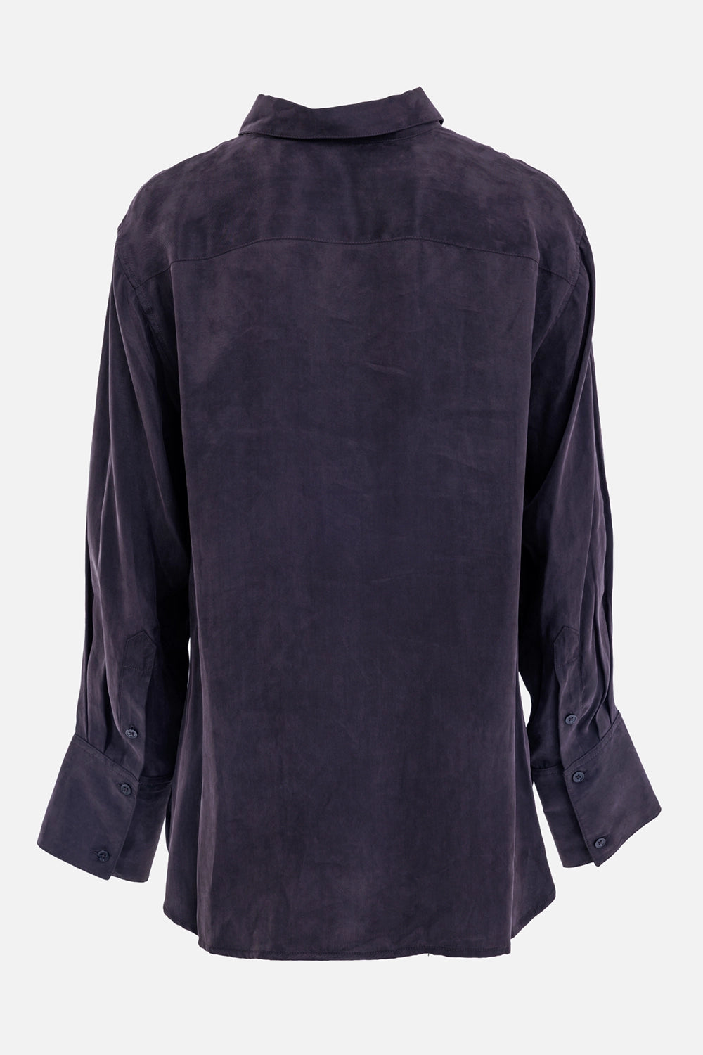 Helmut Lang women's Truffle shirt, back view with relaxed silhouette, long sleeves and yoke seam