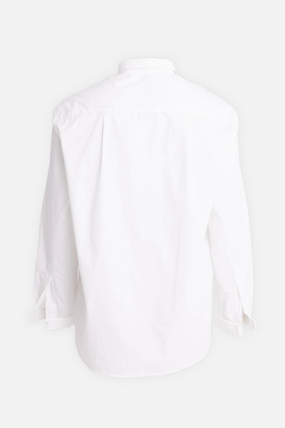 Giovanni Cavagna men's shirt in white, back view, clean yoke, buttoned cuffs and side panel strips