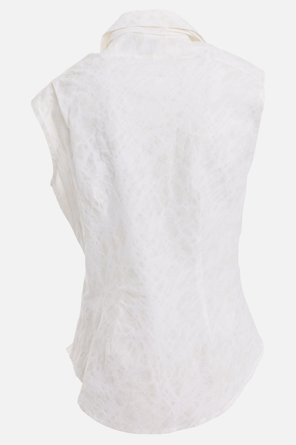Vivienne Westwood women's Drunken shirt in Stained White, back view, sleeveless cut and embossed cotton