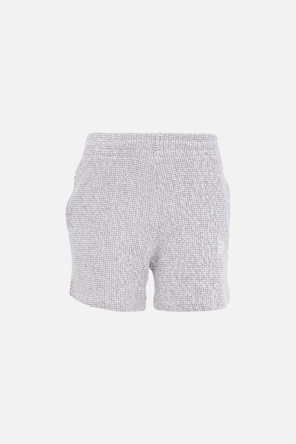 ANINE BING women’s shorts in ivory and black, front view, marled terry texture with clean waistband finish