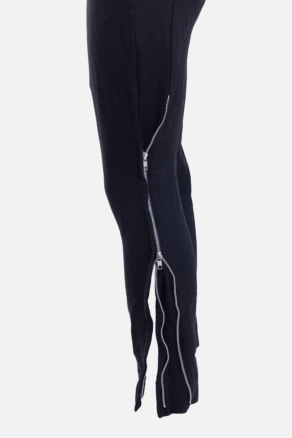 Comme des Garçons men's trousers in black, zipper detail, silver side zips opening at the hem