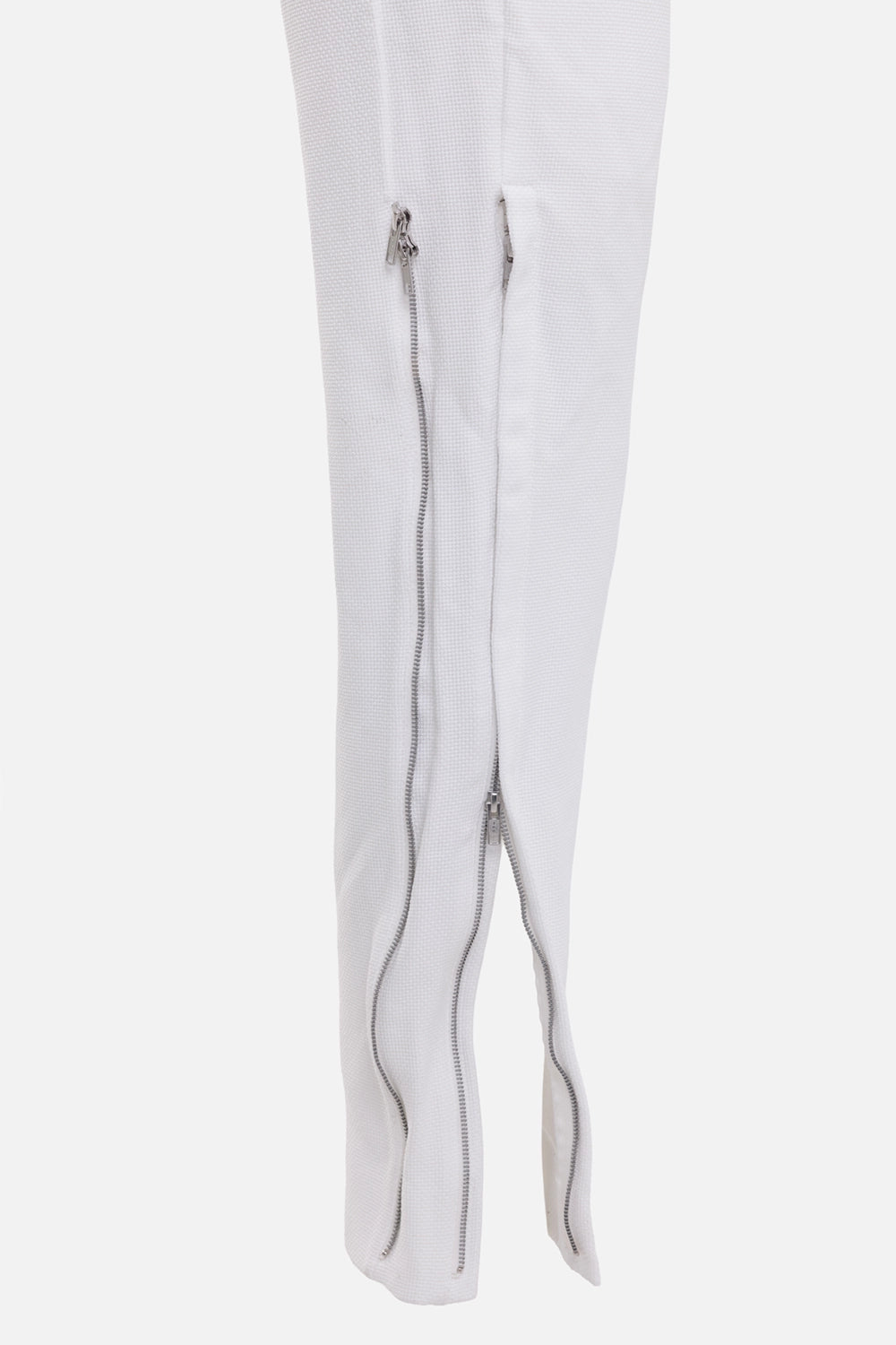 Comme des Garçons men's trousers in white, zipper detail, silver side zips opening at the hem