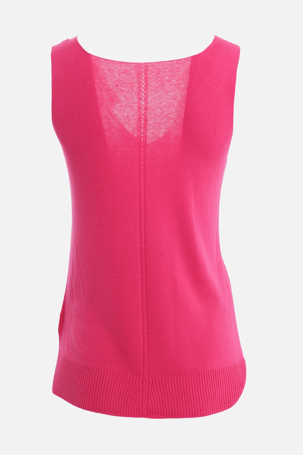 JOSEPH women's silk knit vest top in Fuchsia, back view with curved neckline and centre pointelle seam