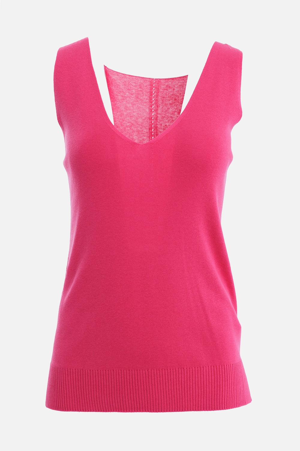 JOSEPH women's silk knit vest top in Fuchsia, front view with broad straps, V-neckline and ribbed hem