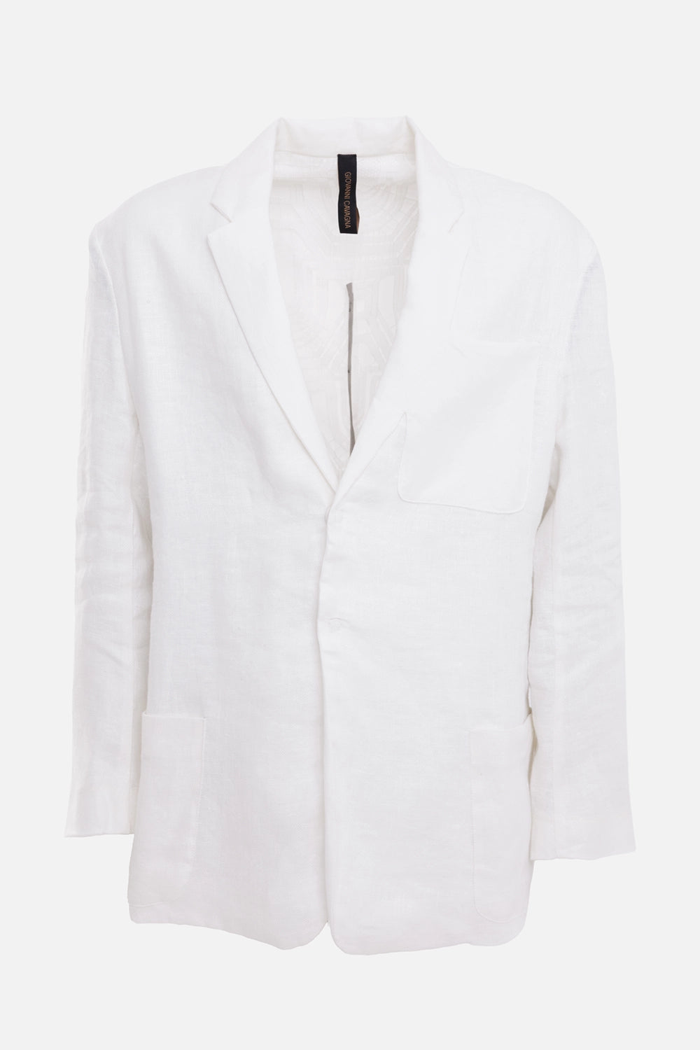 Giovanni Cavagna men's blazer in butter, front view, chest patch pocket and soft linen texture