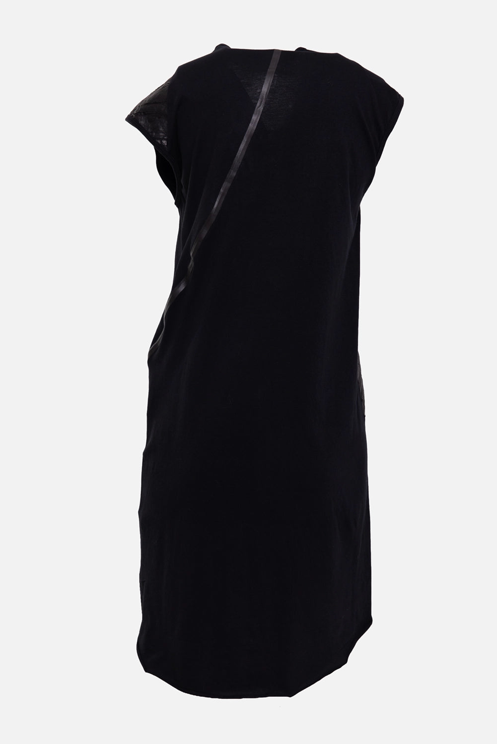 Isaac Sellam women's dress in black, back view, asymmetric diagonal seam and clean sleeveless back