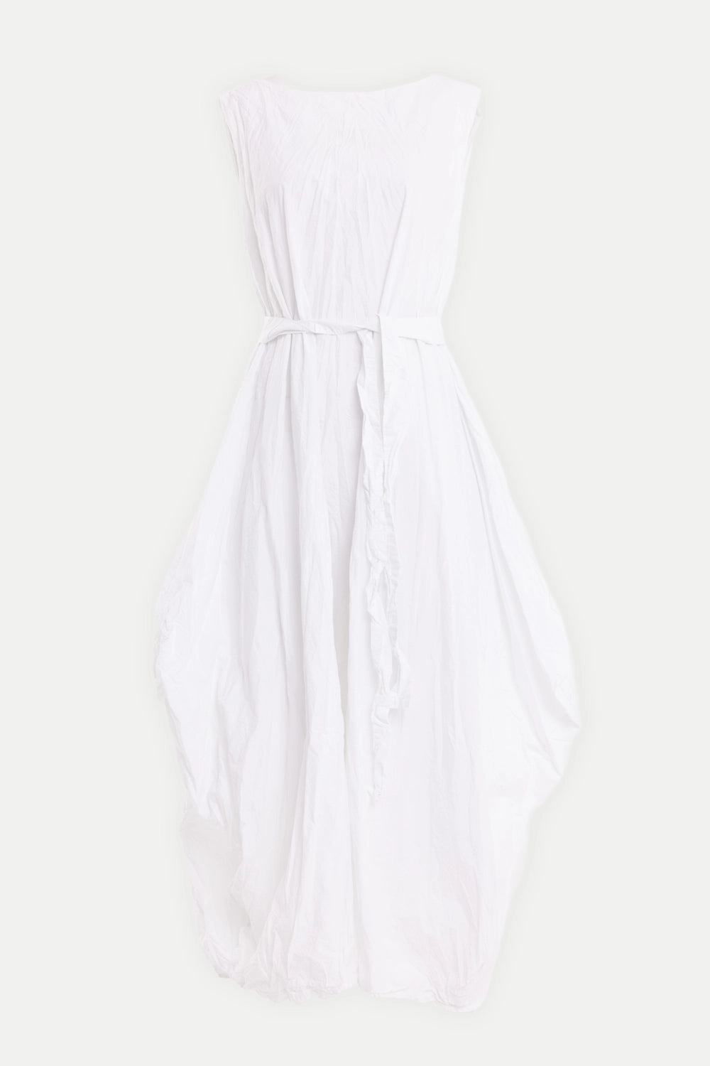 La Haine Inside Us women's sleeveless dress in white, back view, V-shaped neckline and waist tie