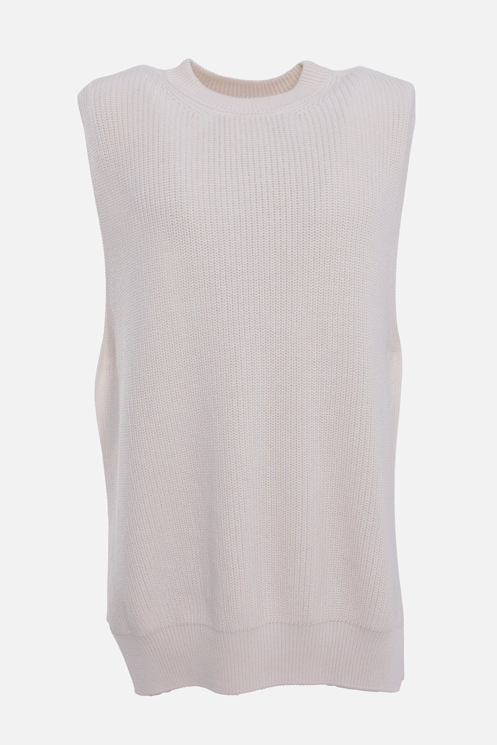 Gentryportofino men's knit vest in latte, front view, vertical rib knit and straight ribbed hem
