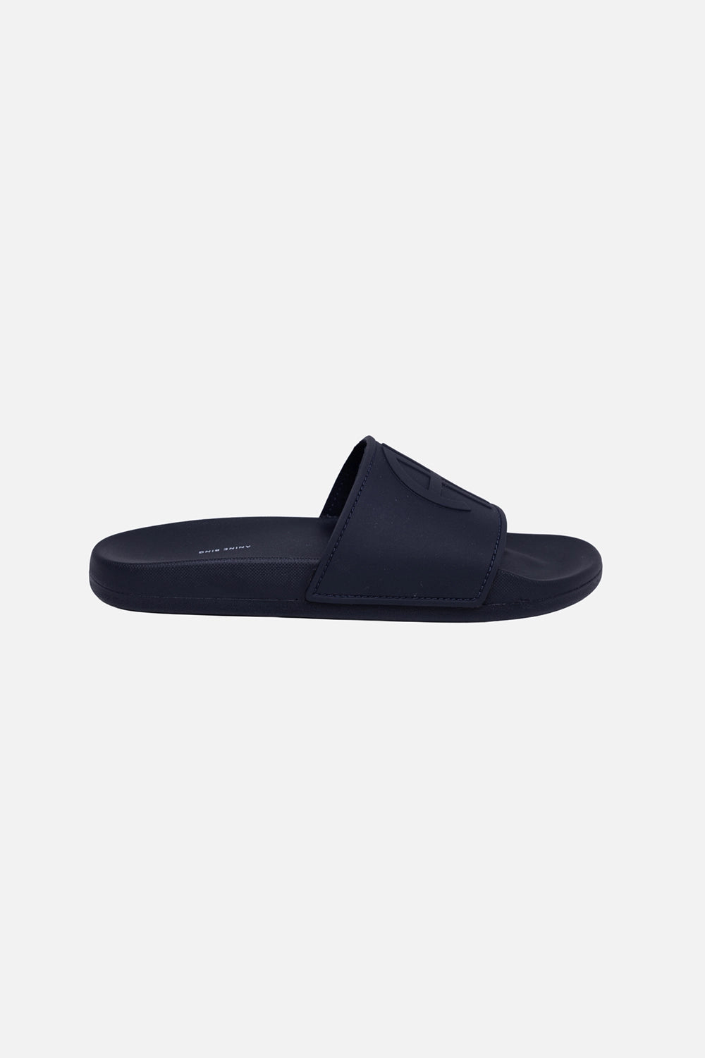 ANINE BING women's slides in Marine Blue, side view, contoured footbed and wide strap