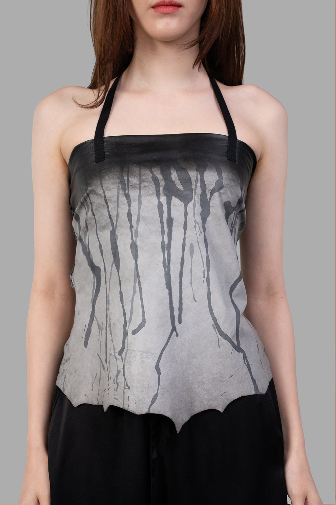 Giovanni Cavagna Gradient-print Top showcased on a model, featuring an innovative grey design with a unique drip pattern.
