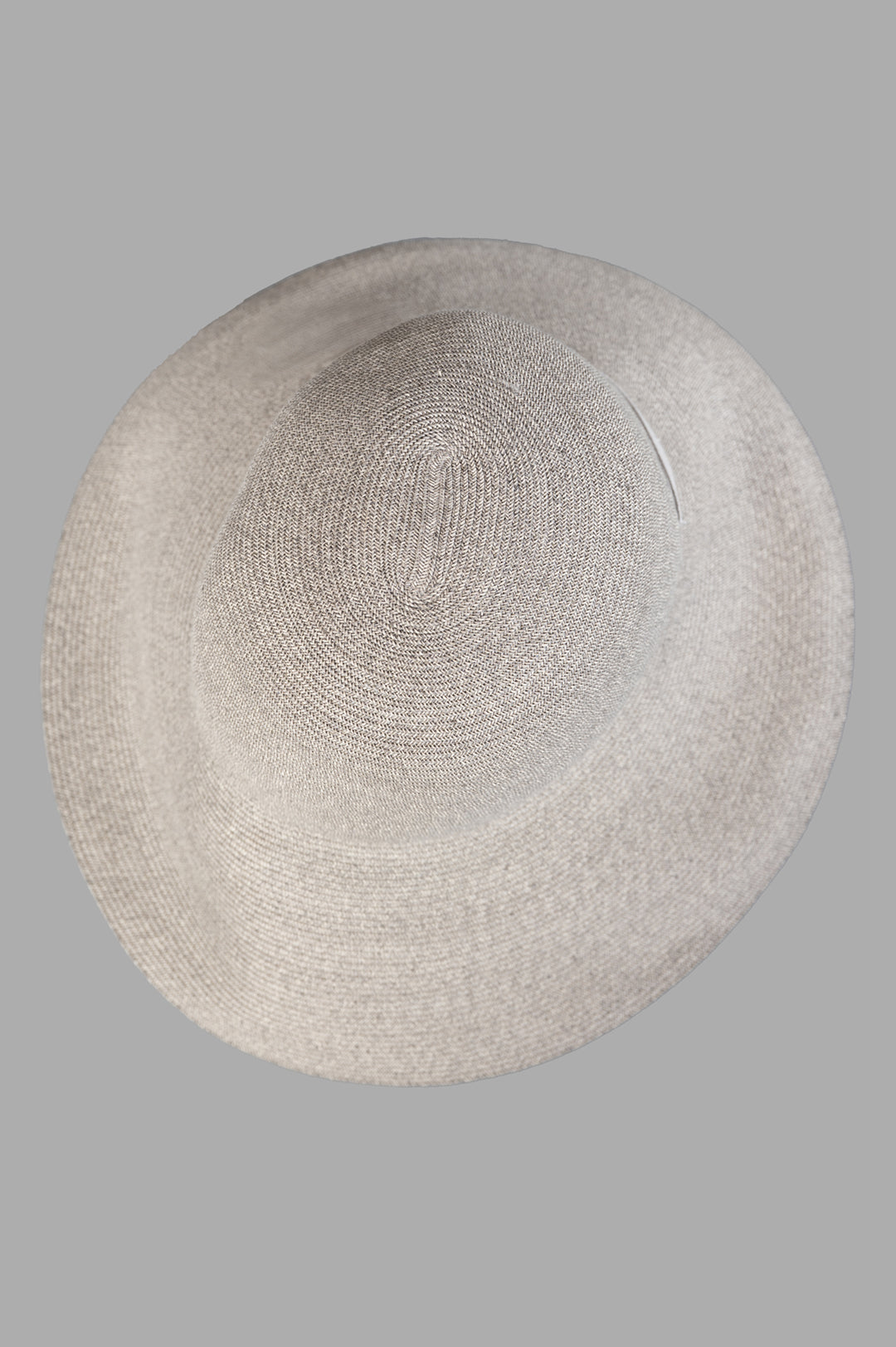 Kijima Takayuki Mushroom Hat shown from above, crafted in grey raffia blend for a refined, sophisticated look.