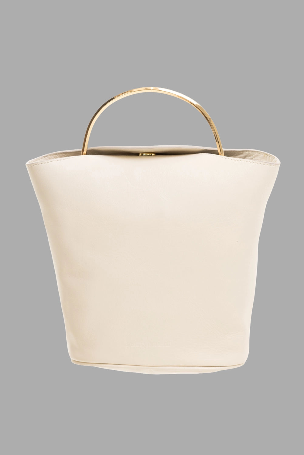 Gentry Portofino women small top-handle bag in Stucco, front view, gold arc handle, smooth finish