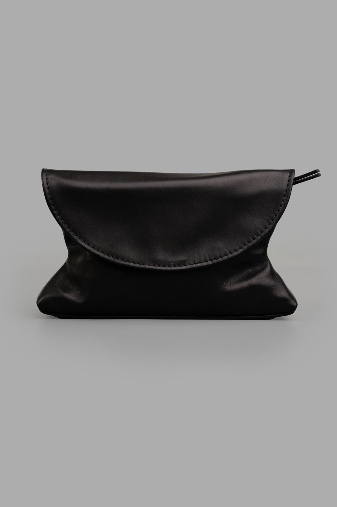 Marsèll Small Leather Clutch, front view showcasing black leather, handmade in Italy.