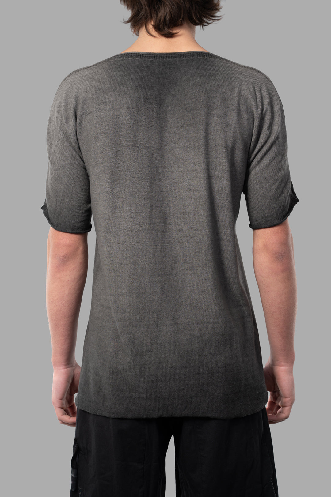 Isaac Sellam Gradient T-shirt, grey organic cotton, featuring a soft texture, shown from the back with raw detailing.