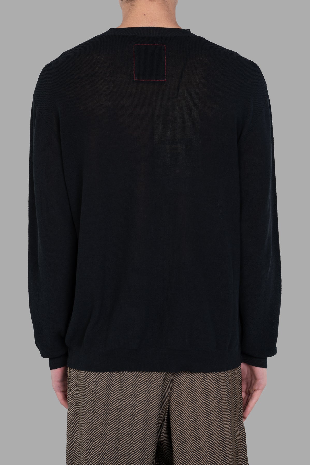 Uma Wang Fine-knit Sweater, back view showcasing the relaxed fit and smooth texture in classic black color.