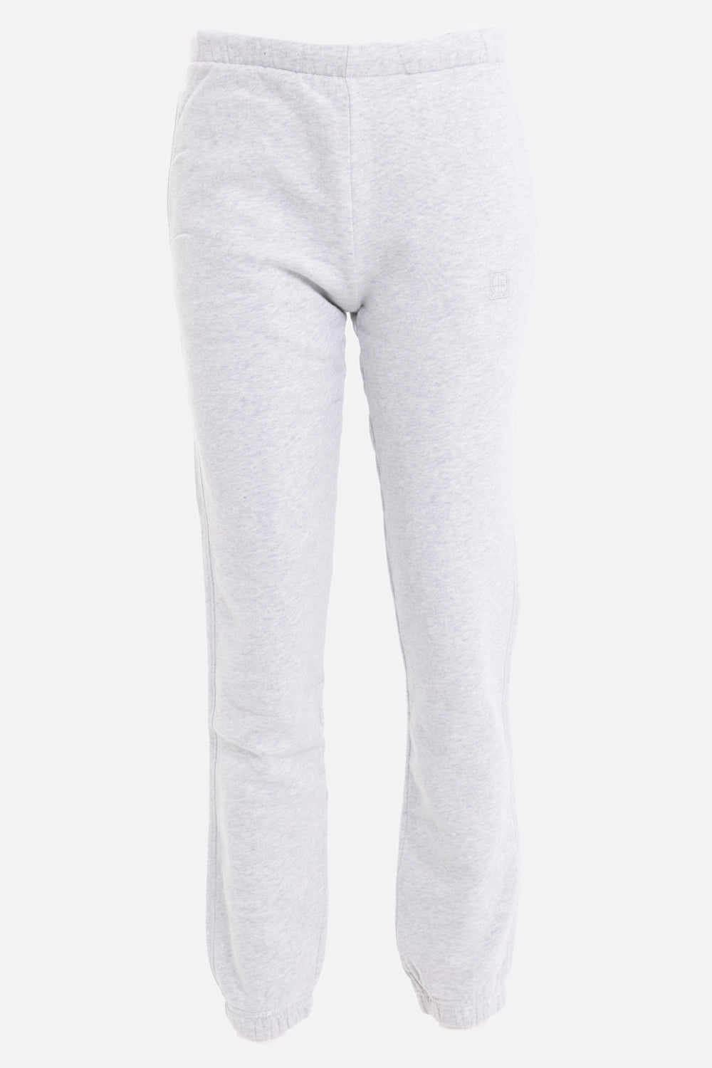 ANINE BING women’s jogger sweatpants in grey melange, mannequin front view, elastic waist and tapered legs