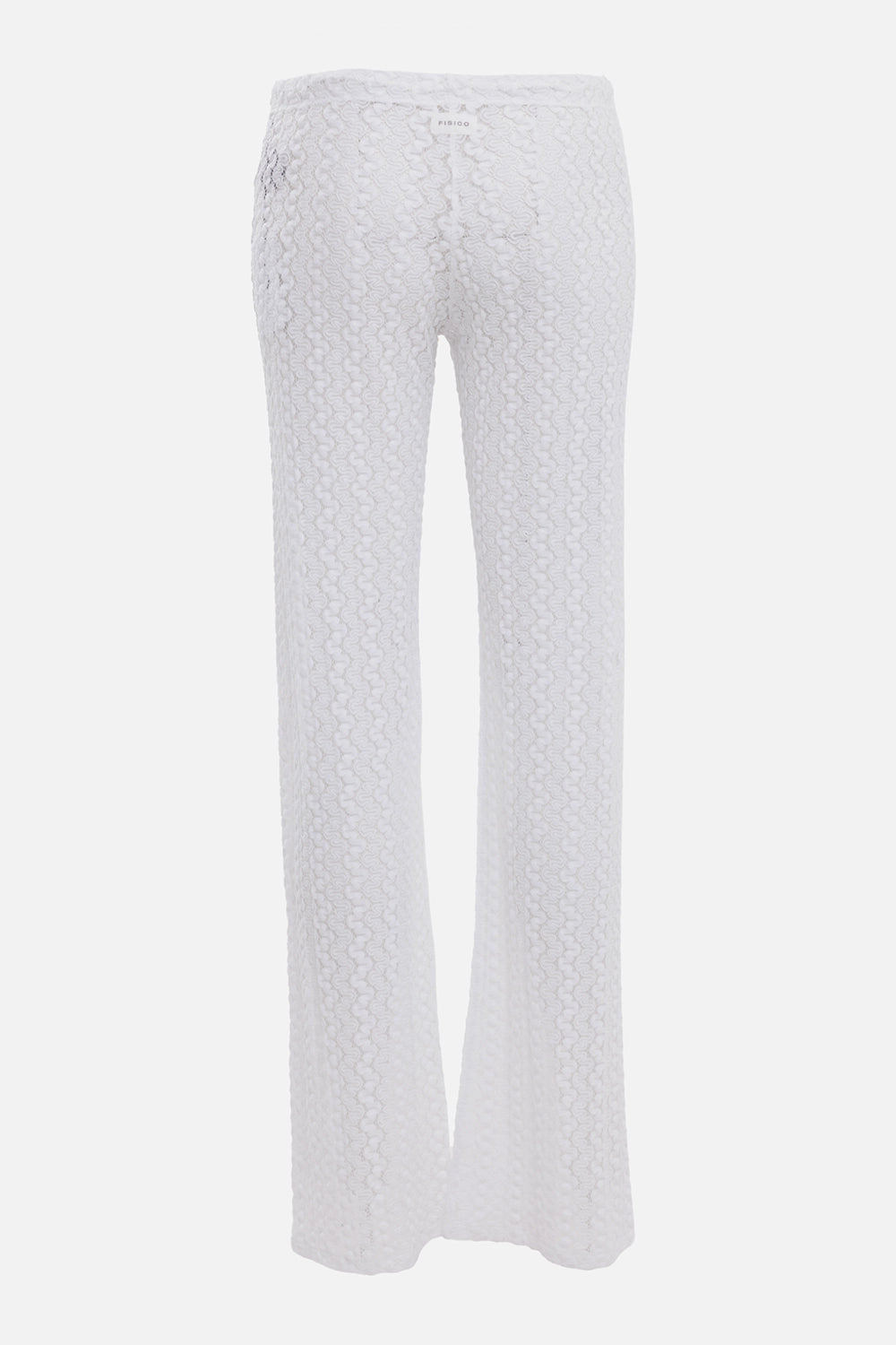 Fisico women's stretch lace palazzo pants in White, back view, wide legs and small waistband label