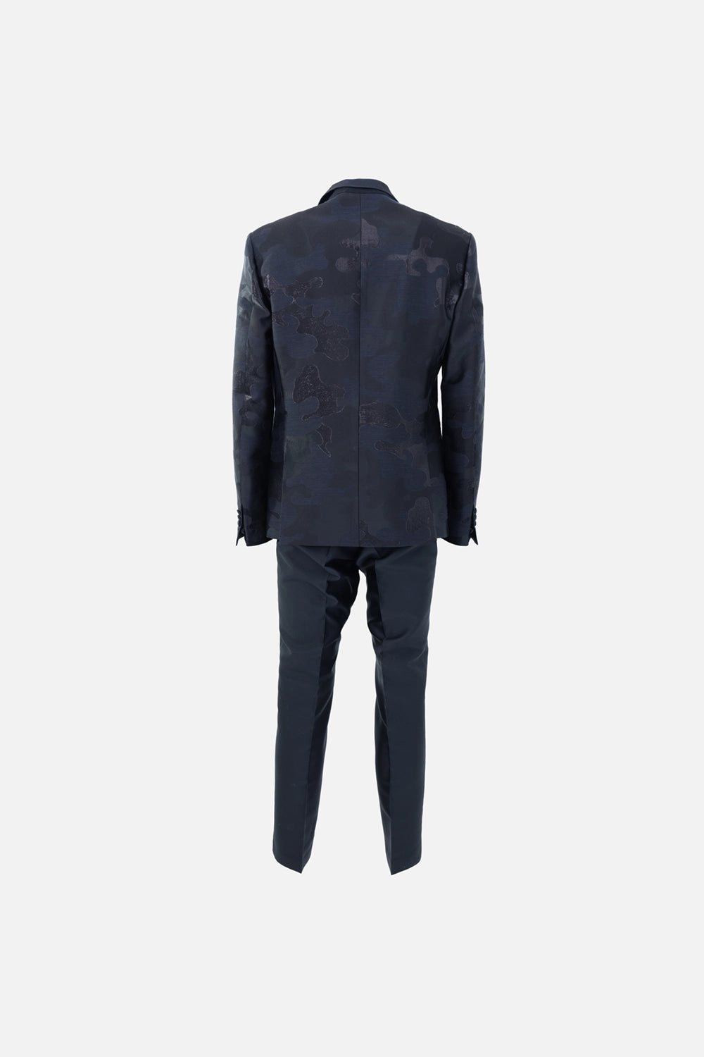 Pre-owned Dsquared2 suit in black, back view, tonal jacquard pattern jacket with slim trousers
