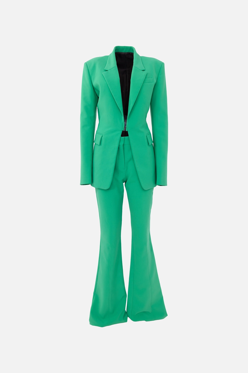 Pre-owned The Attico women's suit set in green, front view, notched lapels with fitted waist