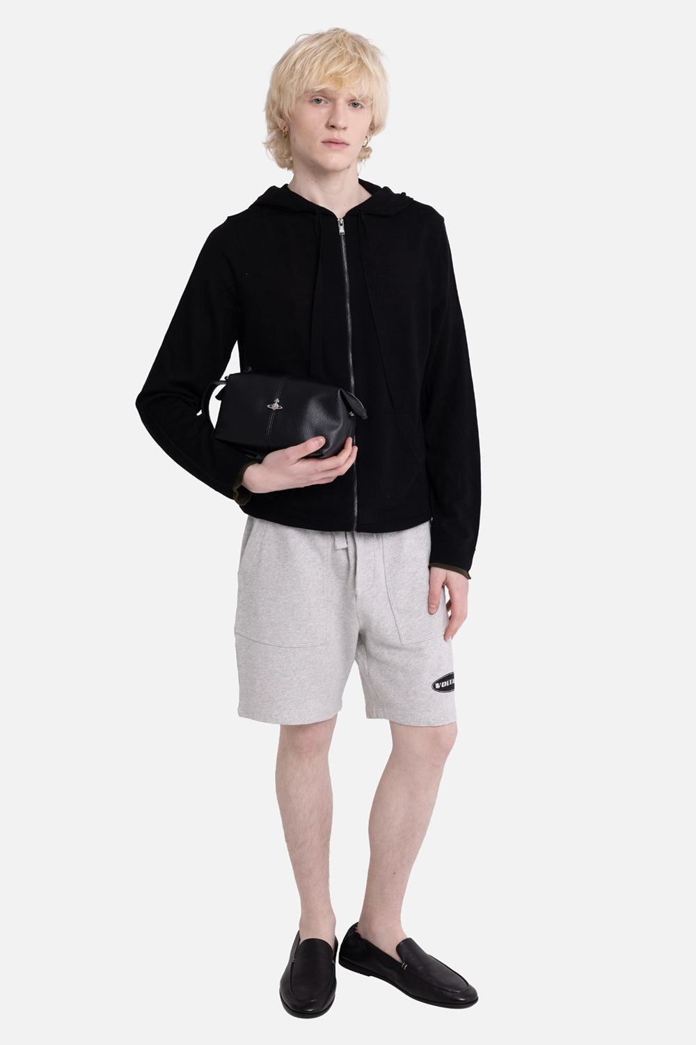 Zadig&Voltaire men's sweat shorts in light heather grey, on-model full-length with front patch pockets