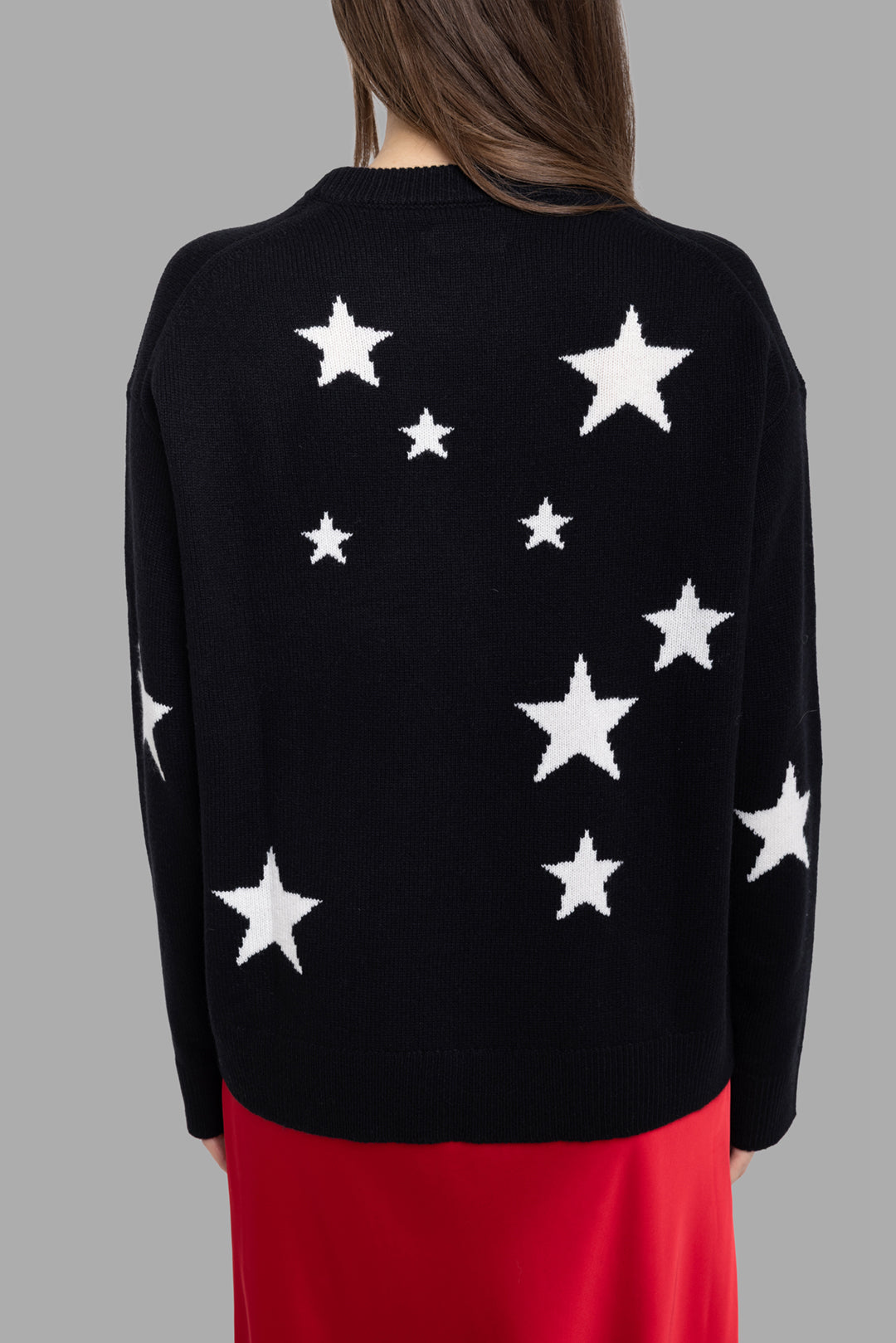 Zadig & Voltaire women's black sweater, back view with scattered white star pattern.