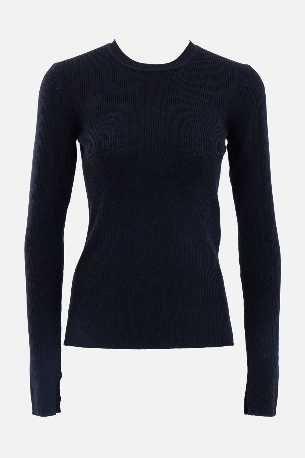 By Malene Birger women's black Mariella sweater, front view with fine rib texture and fitted silhouette
