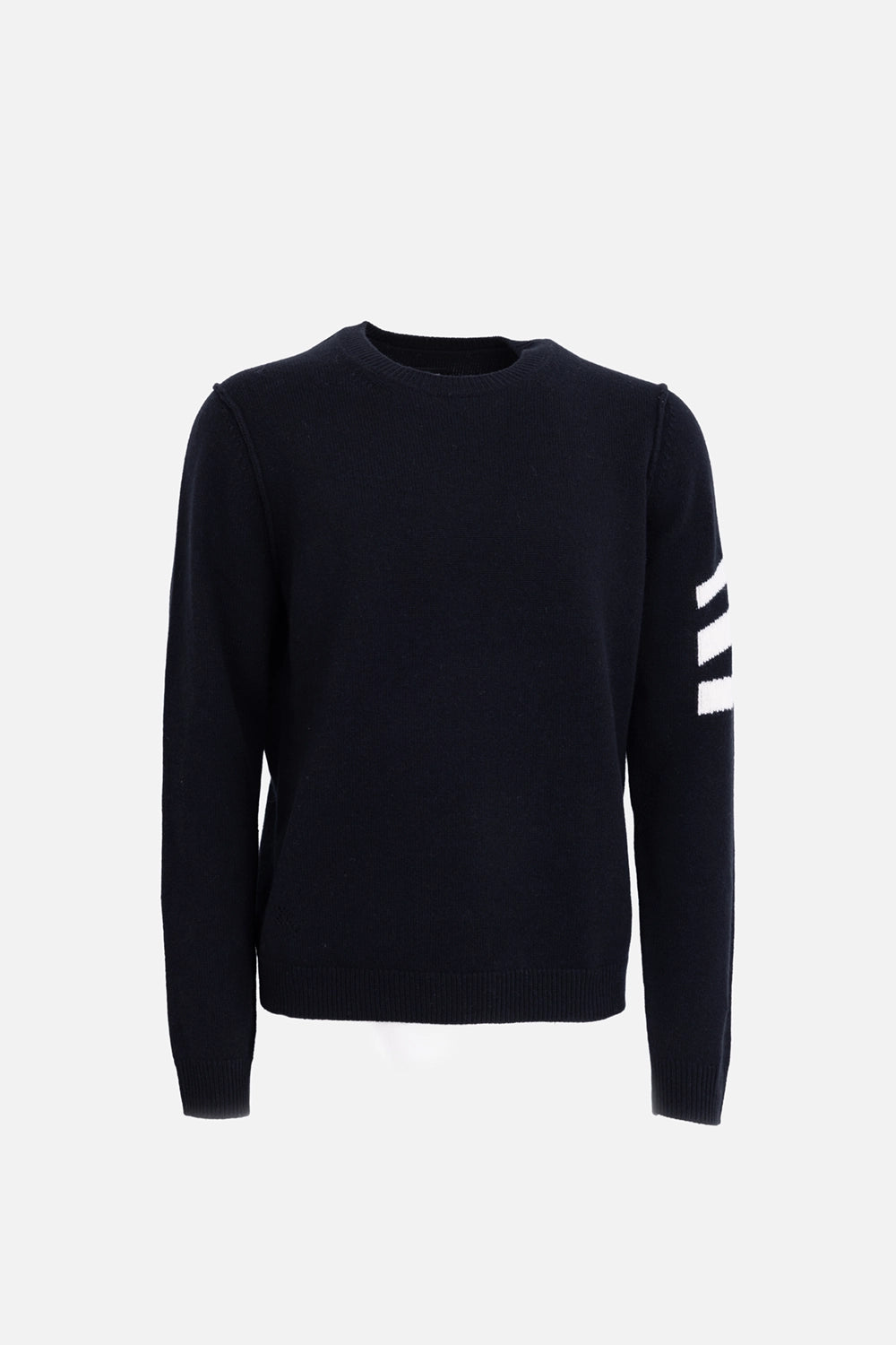 Zadig&Voltaire men sweater in black, front view, minimalist crewneck with ribbed hem