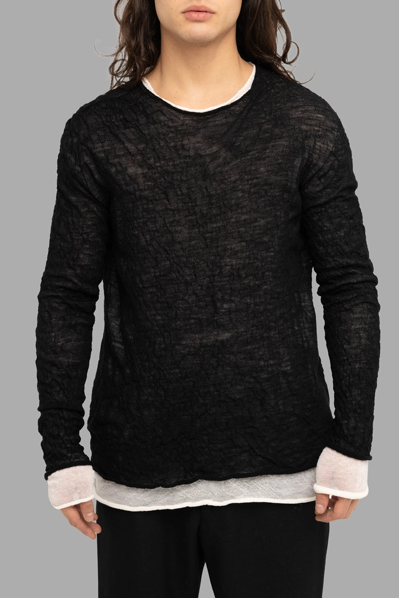 Men's Double-Layer Twisted Wool Sweater in Black/White | MD75