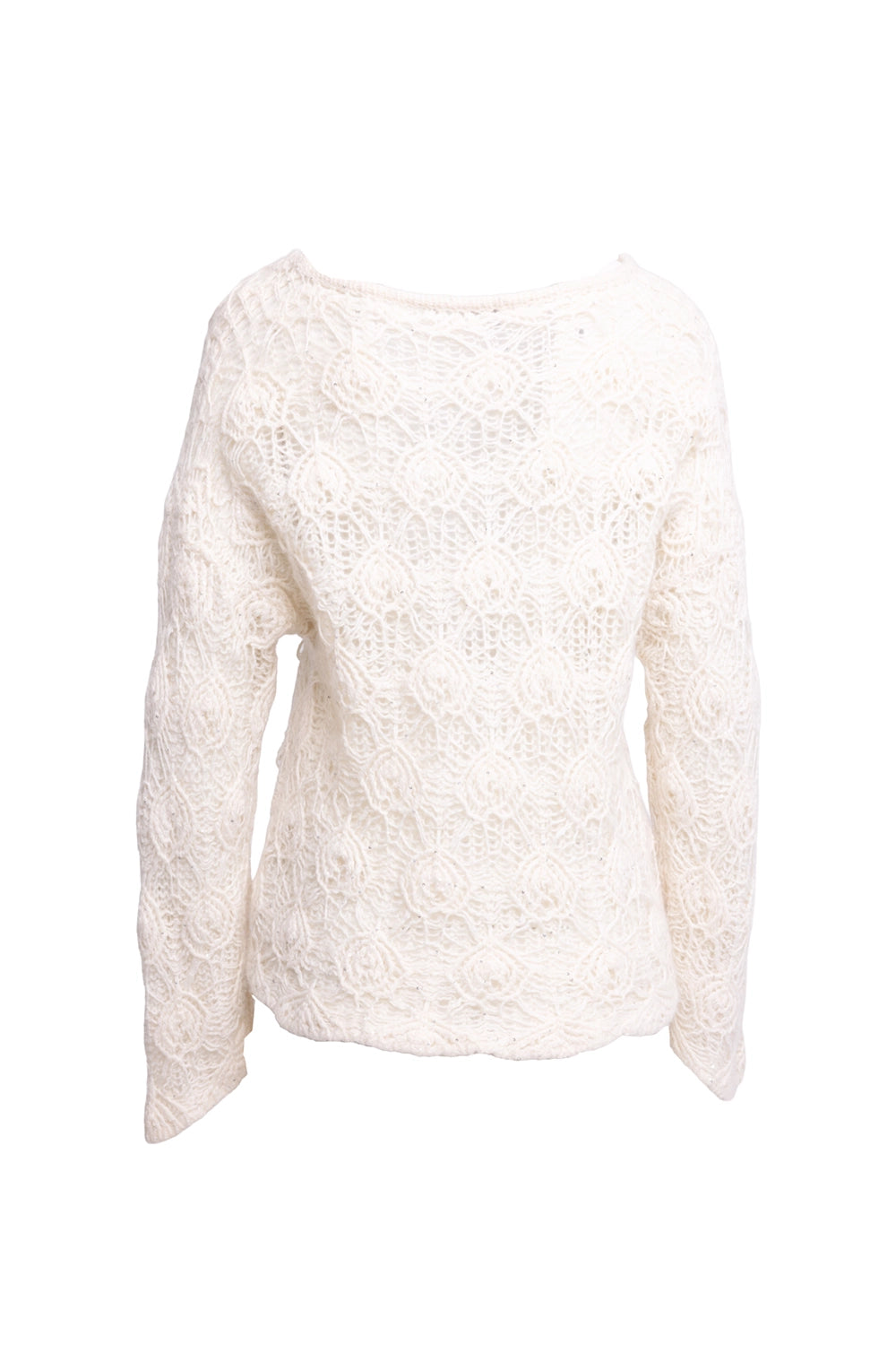 Pre-owned Fabiana Filippi women's sweater in ivory, back view, circular openwork knit pattern