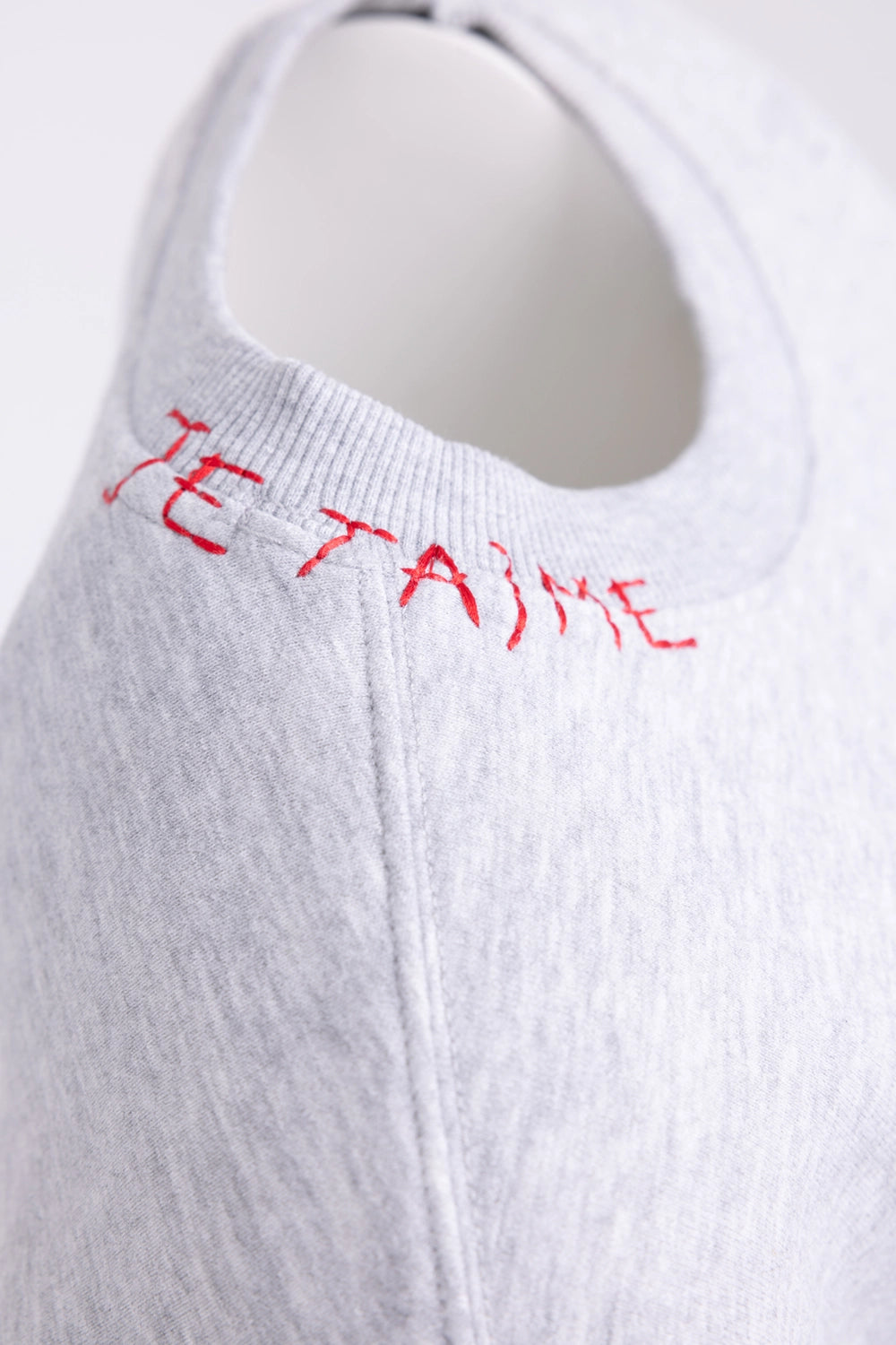 Zadig&Voltaire women sweatshirt in gris chine clai, collar detail, red “JE T’AIME” embroidery