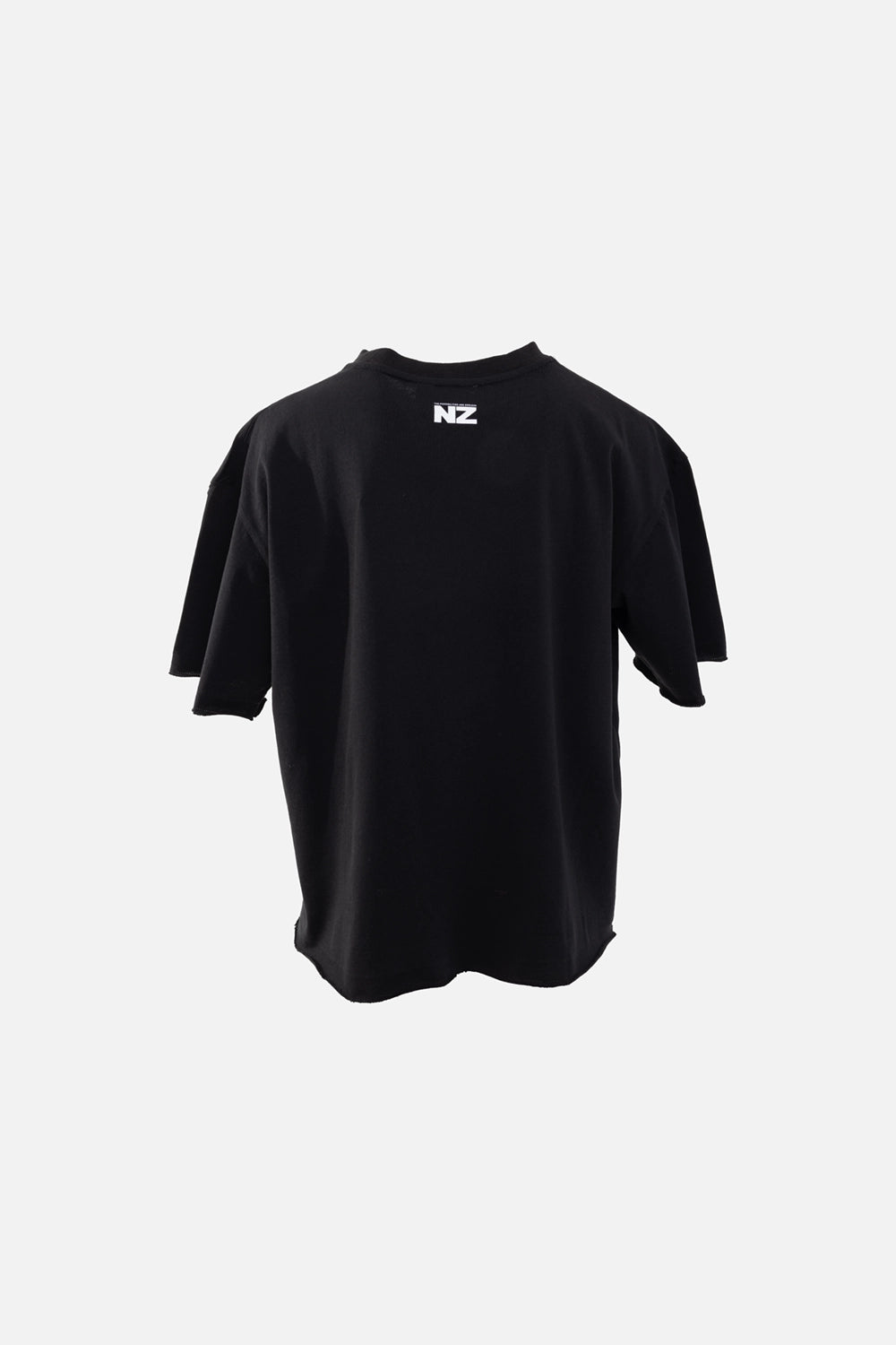 Natasha Zinko women's cotton T-shirt in black, back view, small NZ logo at the neckline