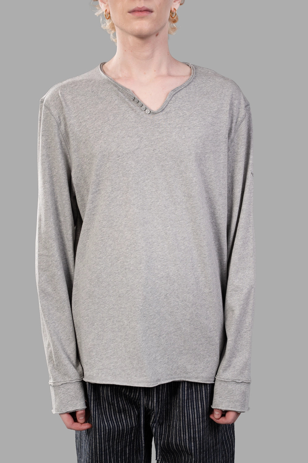 Zadig & Voltaire T-shirt in Grey Marl, on-model half length, metal stud detail at neckline, soft jersey
