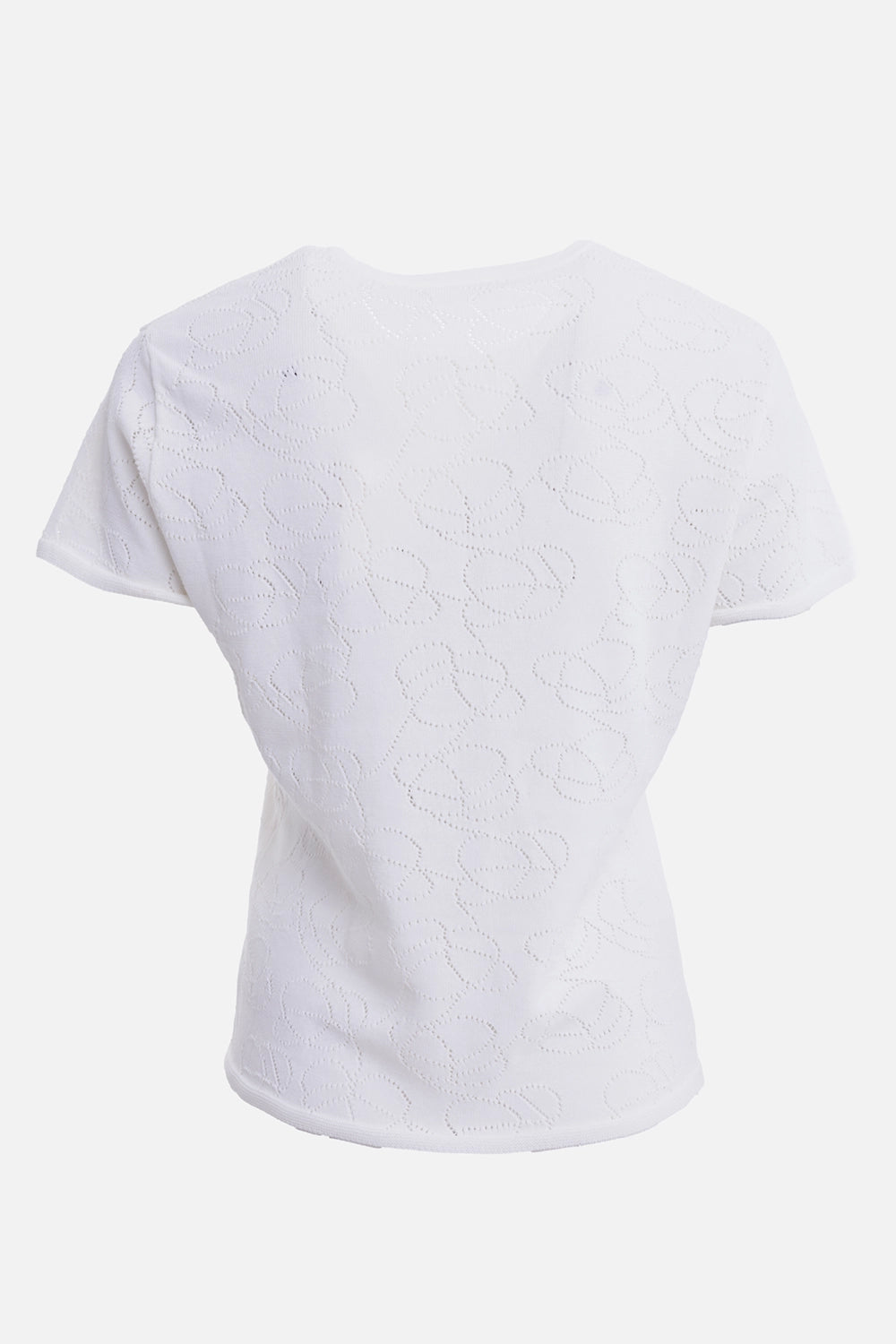 By Malene Birger women's T-shirt in Soft White, back view with tonal pointelle monogram design