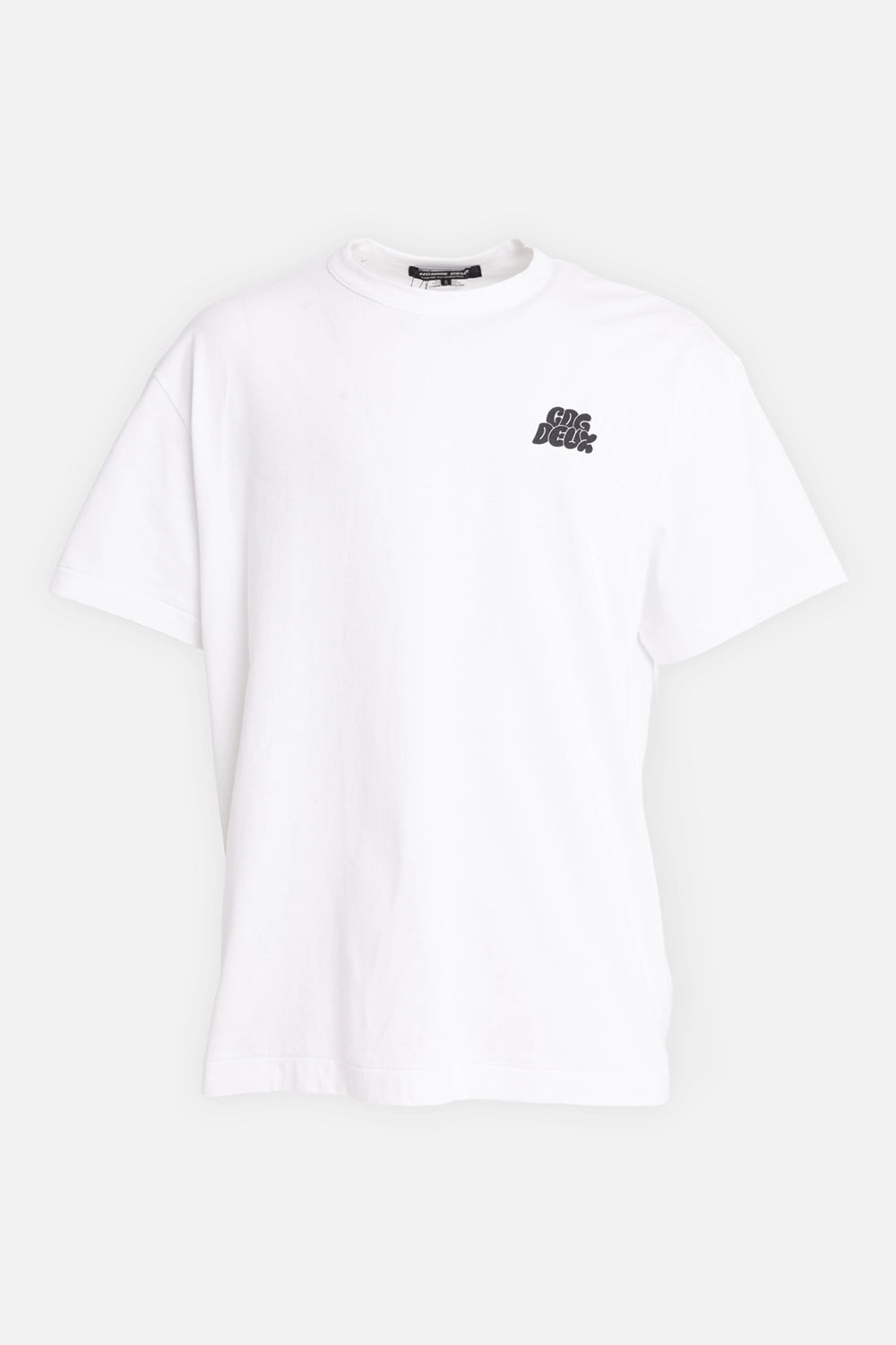 COMME des GARÇONS HOMME DEUX men's T-shirt in white, front view, ribbed crew neck and chest logo