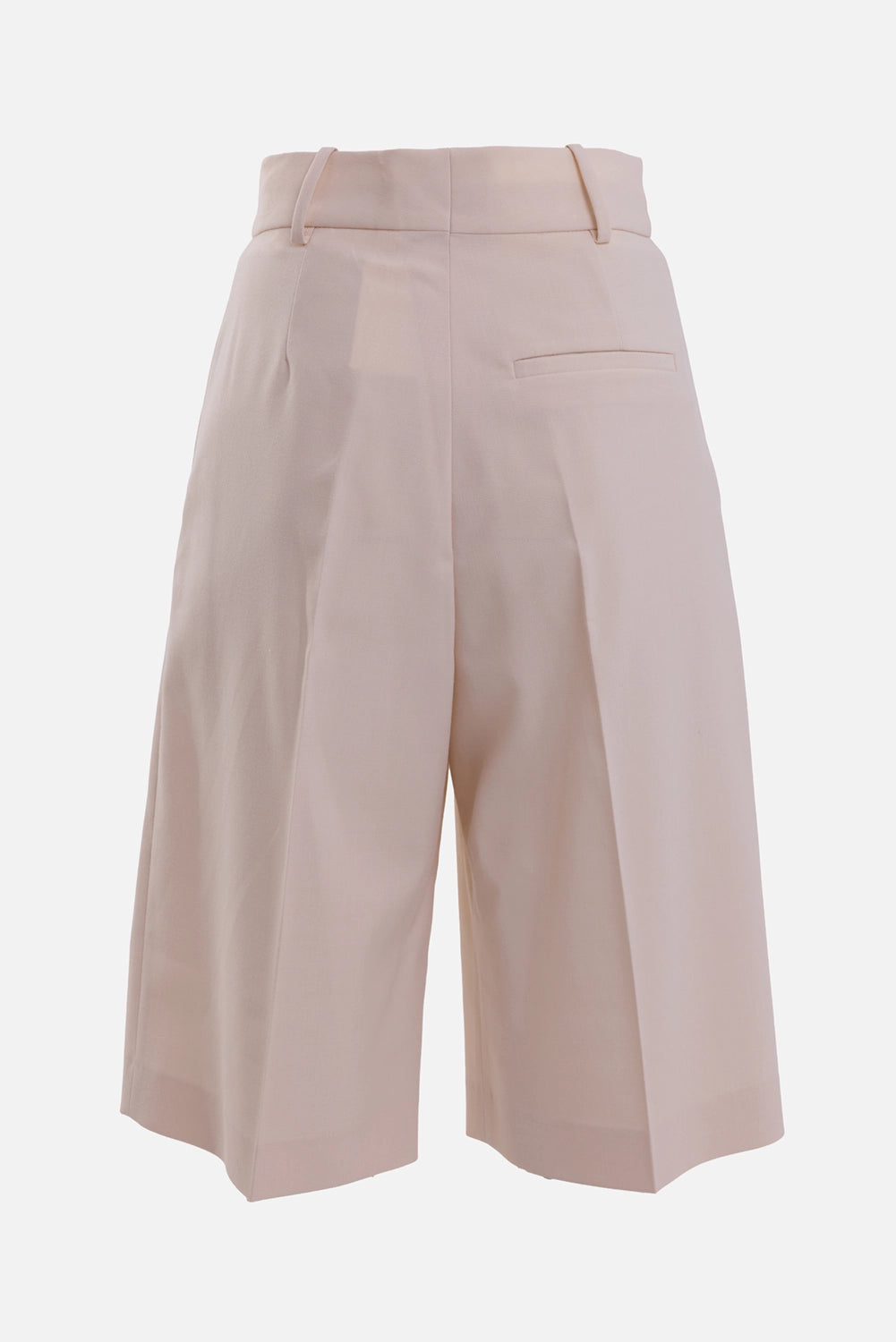 By Malene Birger women's Bermuda shorts in Soft White, back view with belt loops, pressed creases and welt pocket
