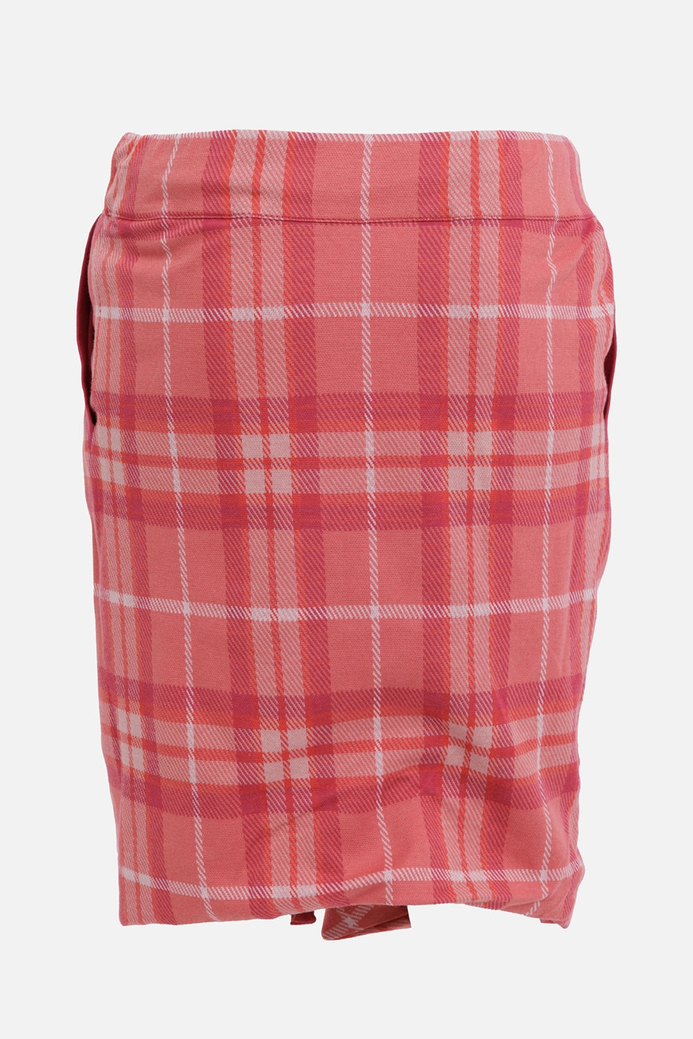 Vivienne Westwood women's tartan mini skirt in blossom, back view with clean waistband and checked pattern