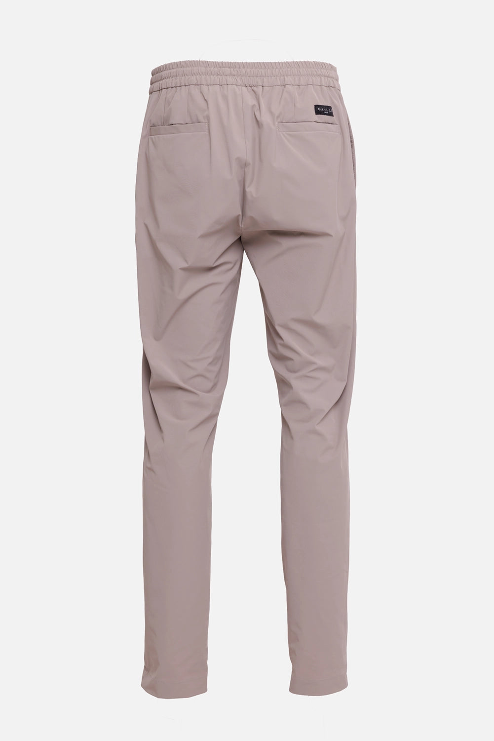 Gaëlle Paris men's trousers in fango, back view, elastic waistband and welt pockets