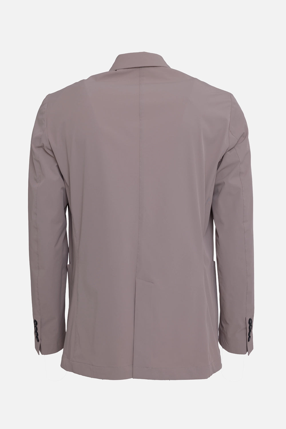 Gaëlle Paris men's blazer in fango, back view, center seam, rear vent and buttoned cuffs
