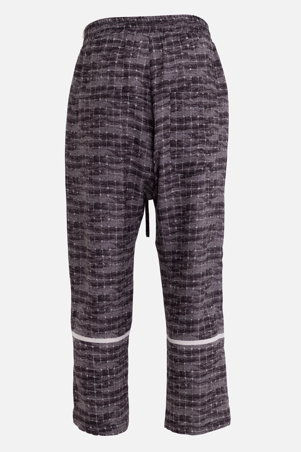Marc Point men's trousers in plum/black, back view with textured check surface and contrast lower-leg band