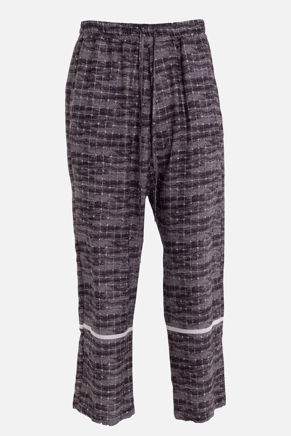 Marc Point men's trousers in plum/black, front view with elastic waist, long drawstrings and contrast lower-leg band