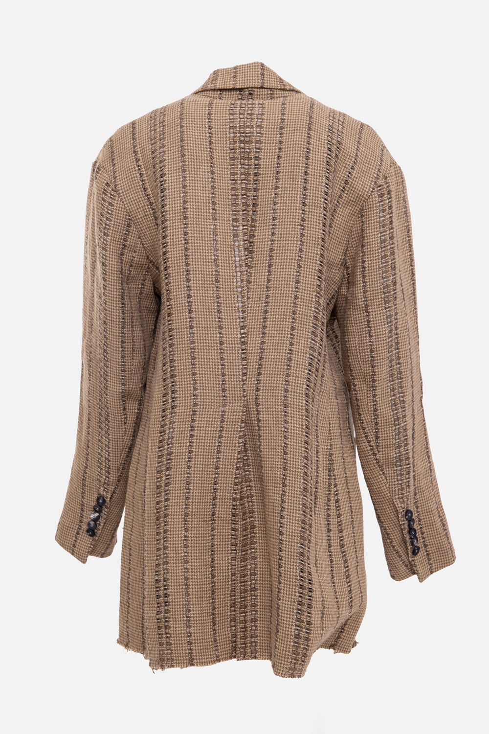 Masnada women's blazer in natural/nut, back view, vertical open-weave stripes and buttoned cuffs