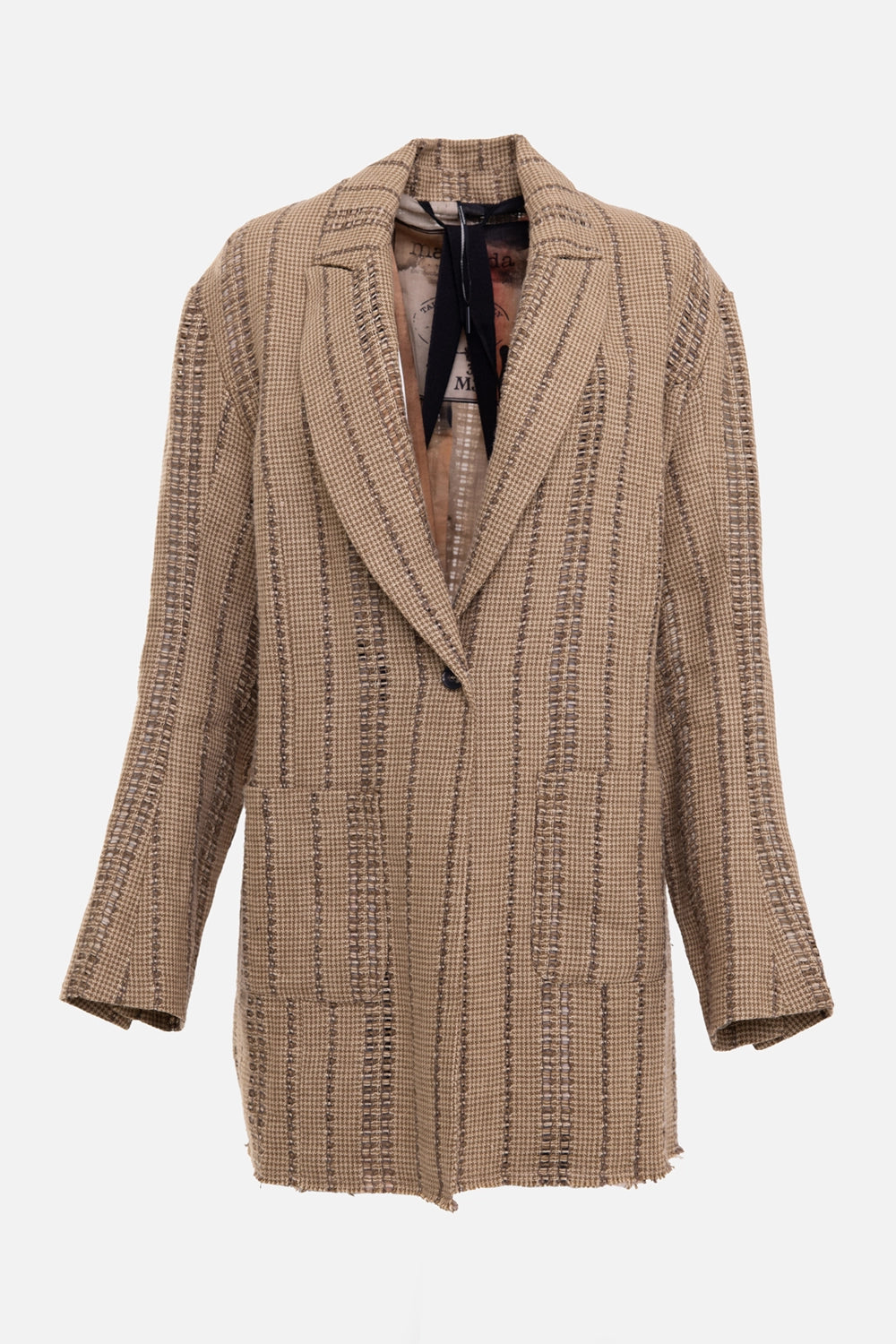 Masnada women's blazer in natural/nut, front view, notch lapels, single button and patch pockets