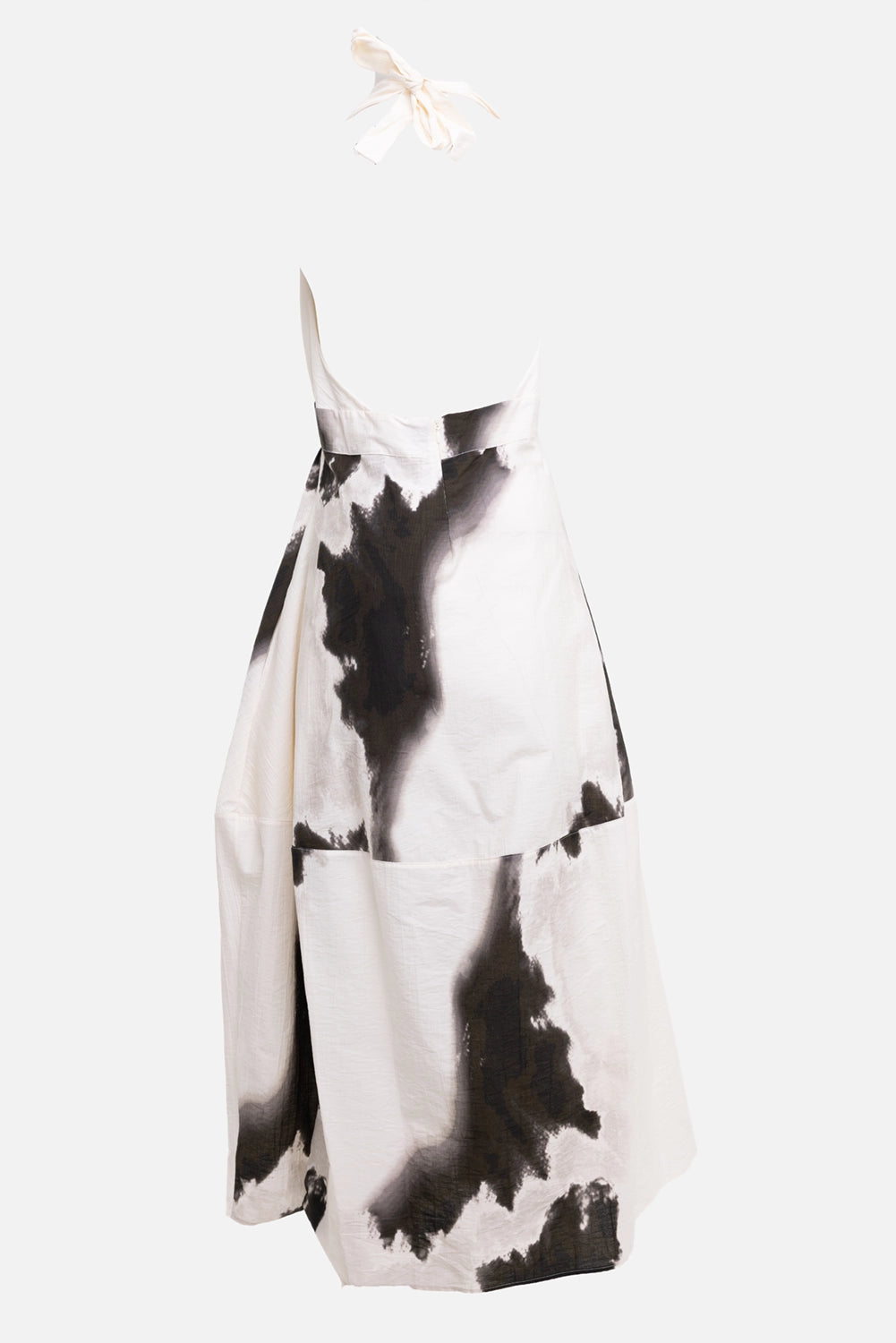 Gentry Portofino women's halterneck maxi dress in ecru, back view, slim straps and concealed zip