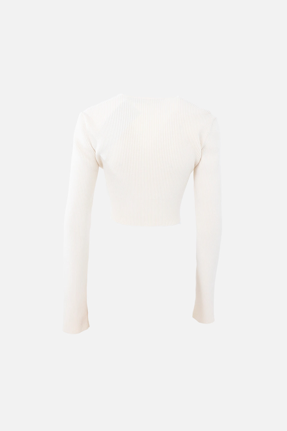 Pre-owned Gauge81 women’s top in cream, back view, cropped rib-knit long sleeves