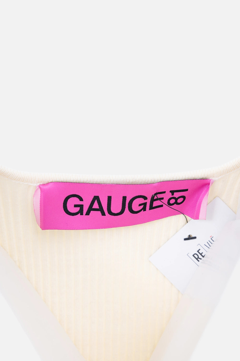 Pre-owned Gauge81 top in cream, label close-up, pink GAUGE81 neck label