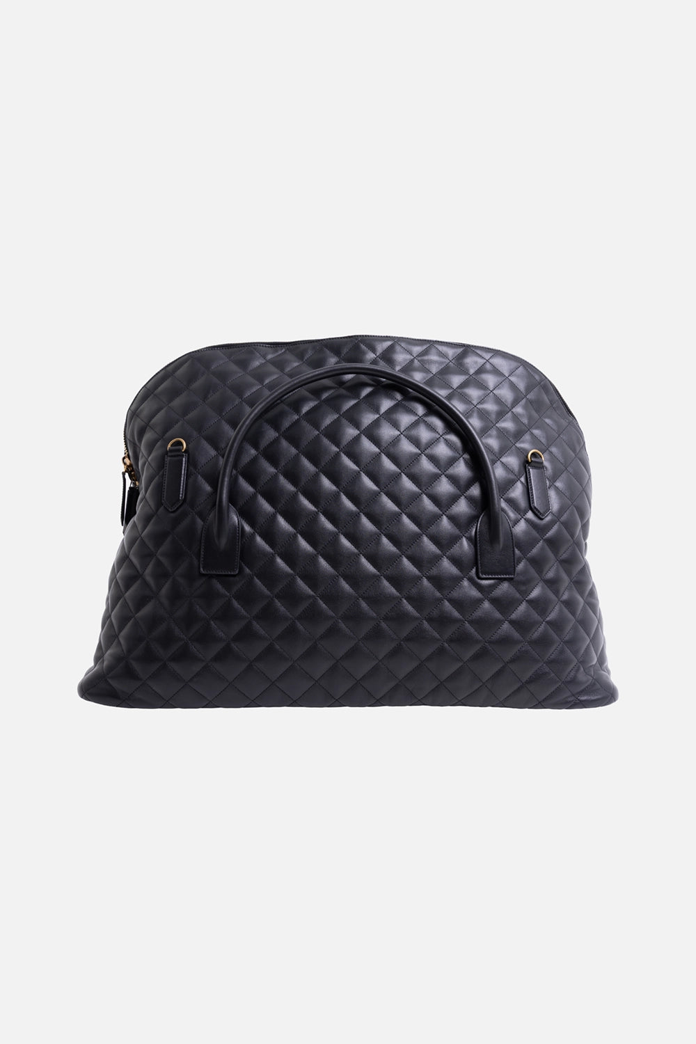 Pre-owned Saint Laurent unisex travel bag in black, front view, diamond quilting with tonal Cassandre logo
